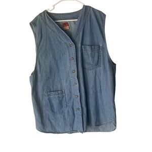 Kikomo Vintage‎ Women's Plus Size 24W Denim Western Button Up Sleeveless Shirt